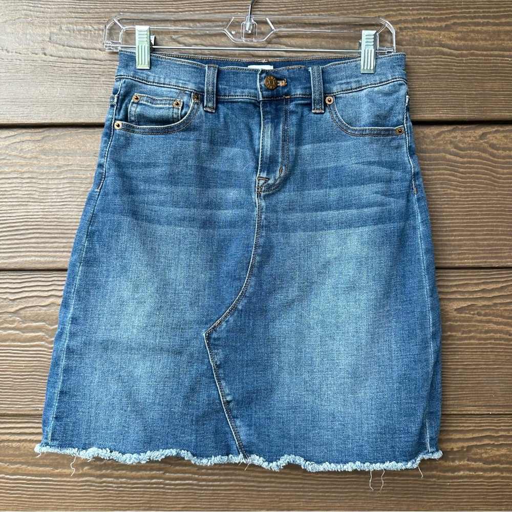 J Crew Frayed Hem Denim Skirt